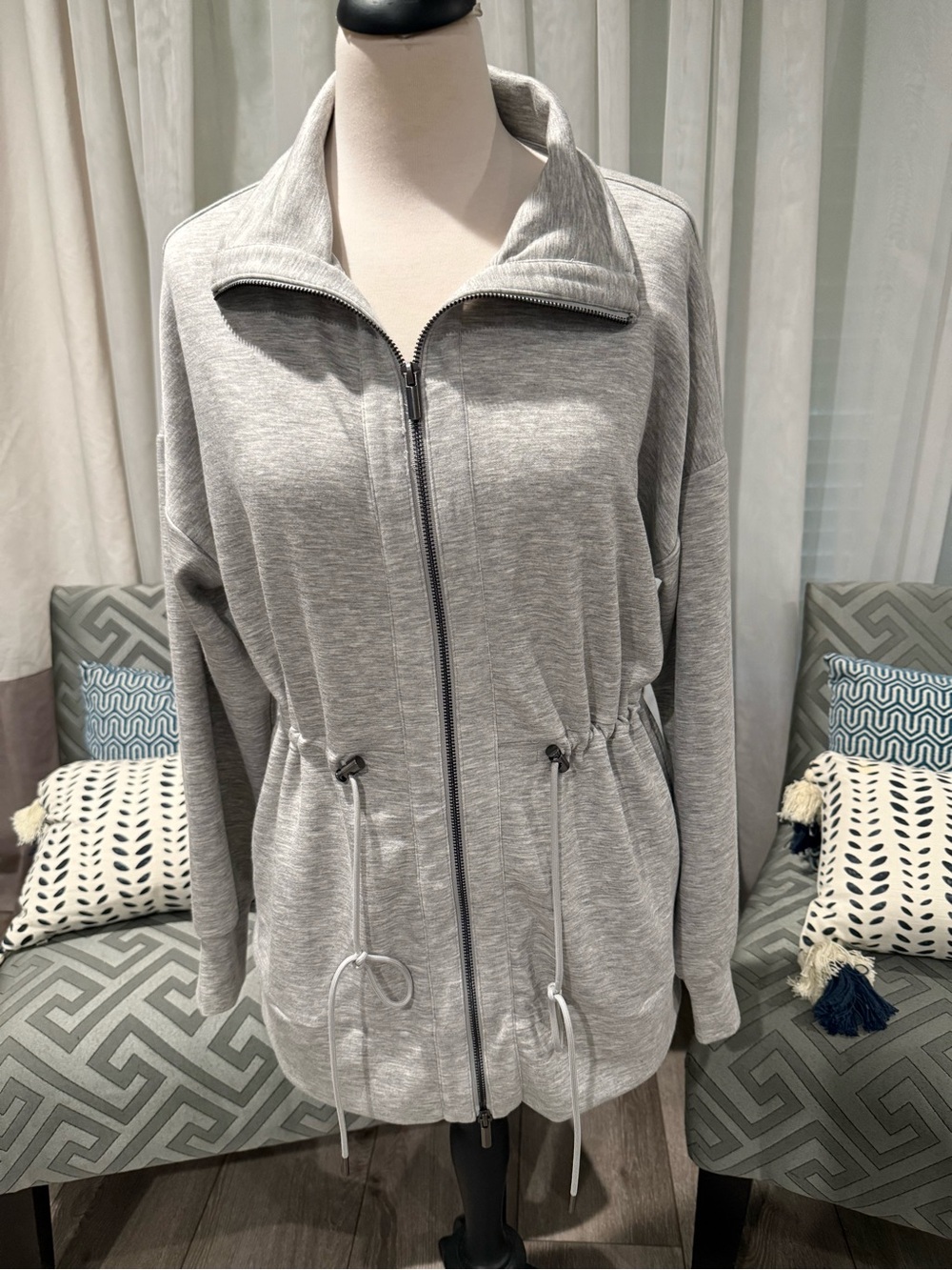 Lot of Two NWT Scoop Women's  Heather Gray and White Drawstring Zip Jackets